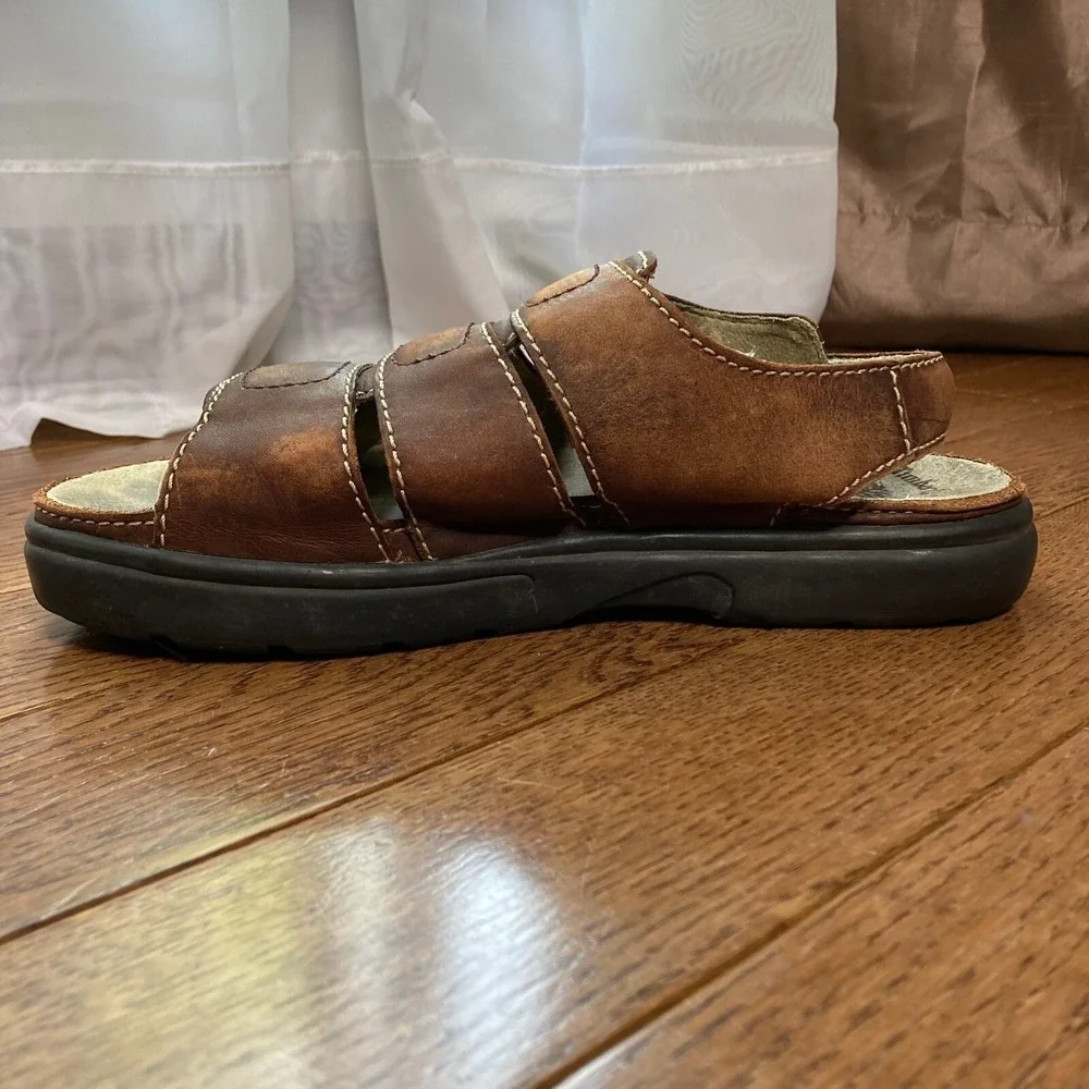Timberland Brown Leather Adjustable Buckle Heel Strap Sandals Mens 10 4826
